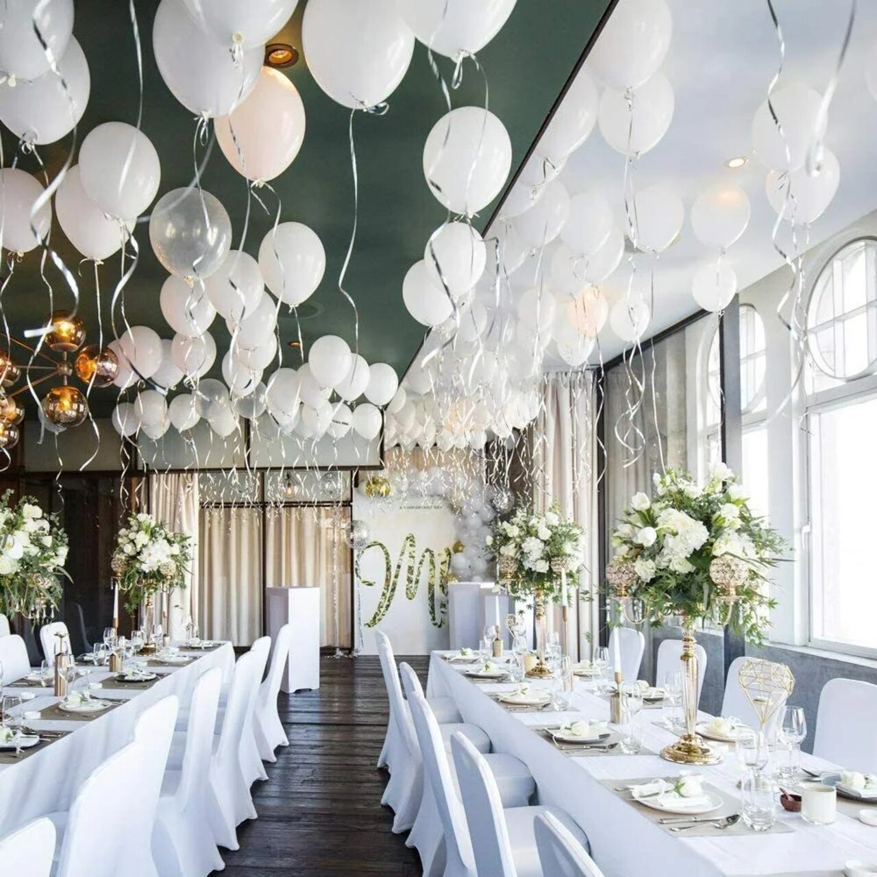 100 Pack White Balloons Kit, 10 Inch, Natural Rubber Latex for Party Decor